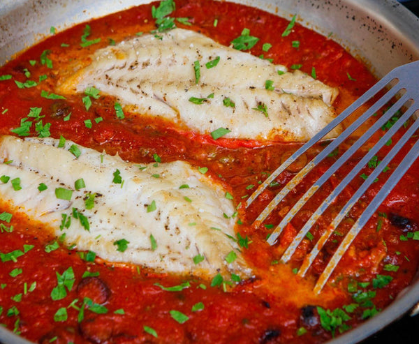 Halibut Romesco Roasted Halibut with Puttanesca Sauce – Terlato Kitchen