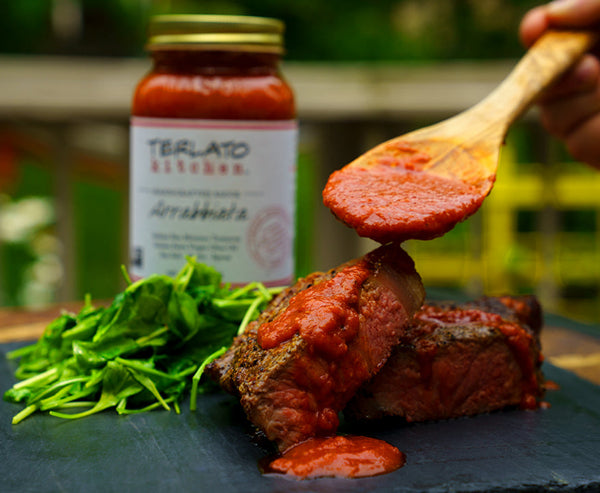 Grilled New York Steak with Arrabbiata Sauce