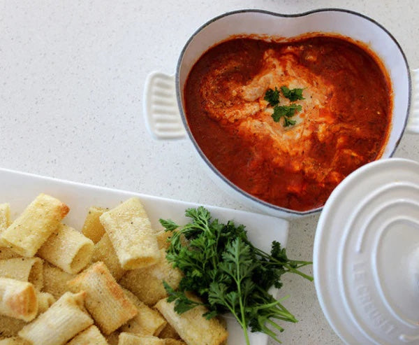 Baked spicy goat cheese dip with air fried pasta chips